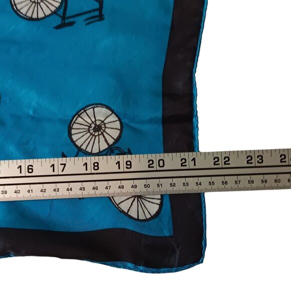 Vintage Vera Neumann Bicycle Scarf Blue Black White Ladybug Signed Square 21" - Picture 10 of 10